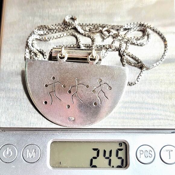 Vintage 925 Native? Hinged Pendant on 24" Sterling Necklace - Picture 3 of 7